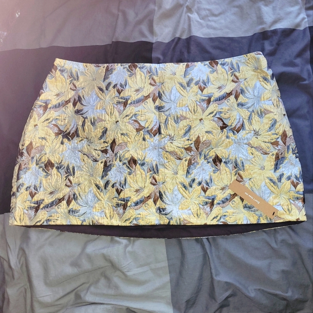 Reformation Veranda Yellow and Blue Baroque  Mini Skirt Resort Wear Reformation